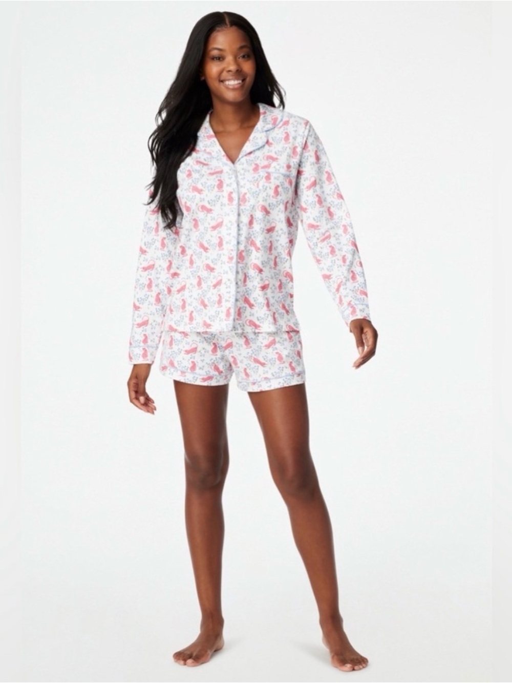Roller Rabbit Cheetah Garden Paola Polo Pajama Long Sleeve Shorts Set Women’s M